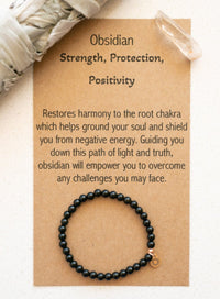 obsidian beaded bracelet energy clearing gemstone crystal jewelry black beads stacking bracelets for women