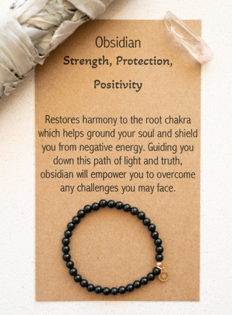 obsidian beaded bracelet energy clearing gemstone crystal jewelry black beads stacking bracelets for women