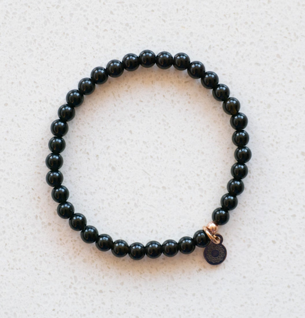 obsidian beaded bracelet energy clearing gemstone crystal jewelry black beads stacking bracelets for women