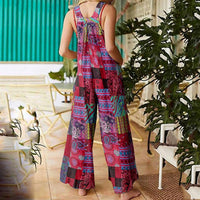 patchwork jumpsuit women's artist electric patterned jumpsuits summer rompers spaghetti strap playsuits