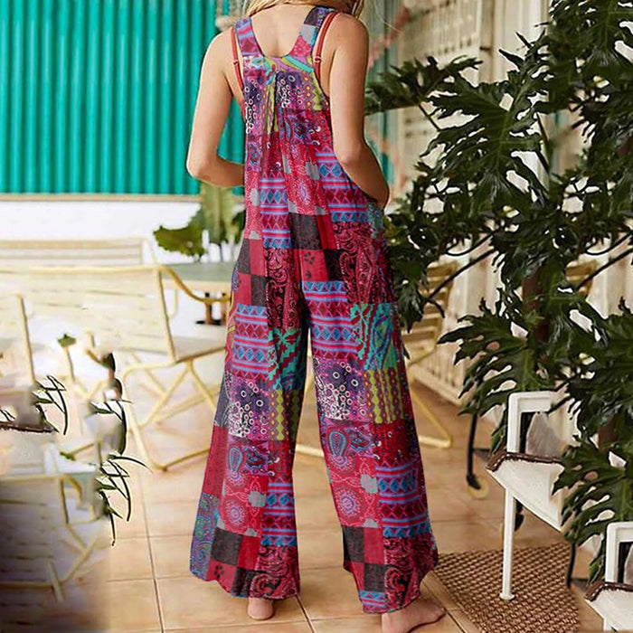 patchwork jumpsuit women's artist electric patterned jumpsuits summer rompers spaghetti strap playsuits