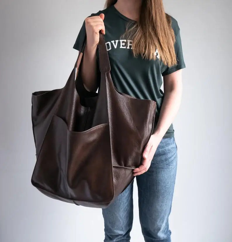 oversized tote bag faux leather bags huge tote bags for women brown leather shoulder bag purses for errands large capacity stylish bags