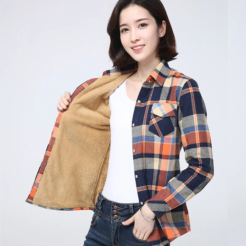 plaid button down womens fleece lined shirts winter clothing for women