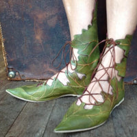 medieval lace up elf shoes witch shoes leaf shoes for women