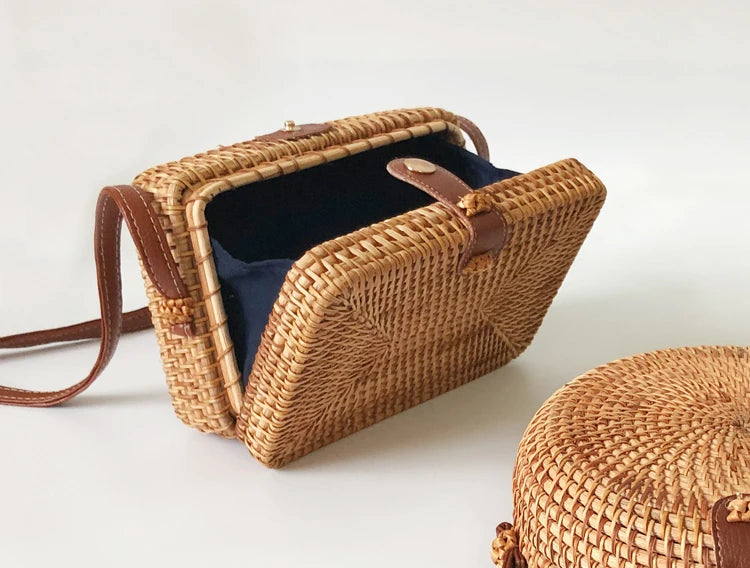 round woven rattan handbags for women summer purses small bags round purse wooden bags vacation purses small bag