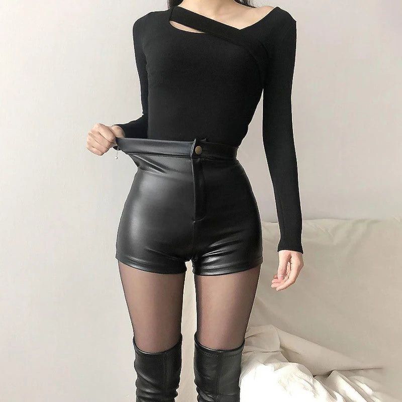 black faux leather shorts womens pleather pants nice summer shorts club shorts going out clothes