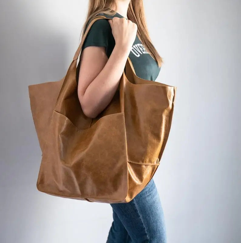 oversized tote bag faux leather bags huge tote bags for women brown leather shoulder bag purses for errands large capacity stylish bags