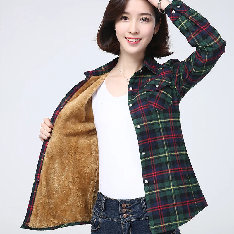 plaid button down womens fleece lined shirts winter clothing for women