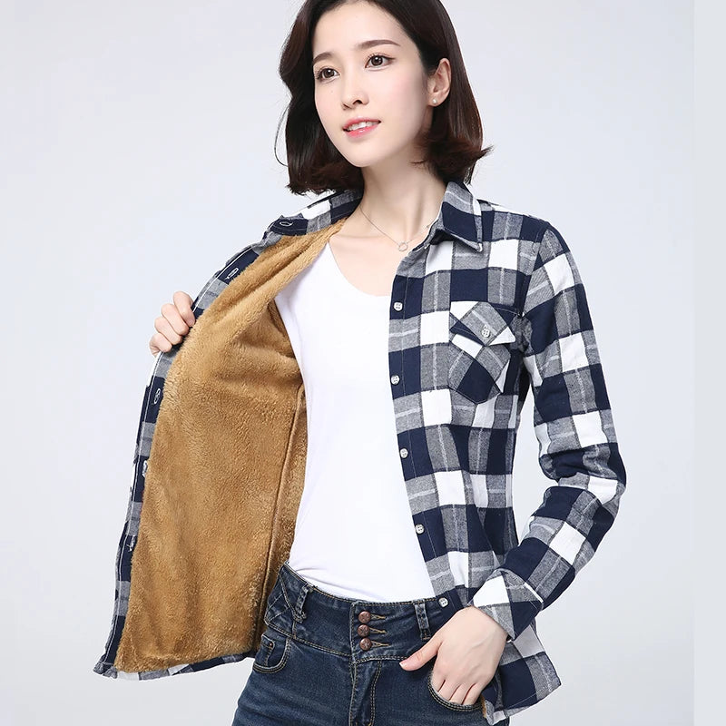 plaid button down womens fleece lined shirts winter clothing for women