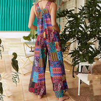 patchwork jumpsuit women's artist electric patterned jumpsuits summer rompers spaghetti strap playsuits