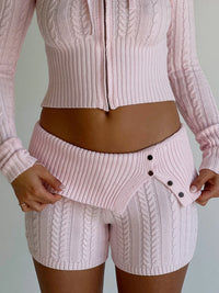 pink cable knit shorts women's loungewear cozy knit pajama shorts