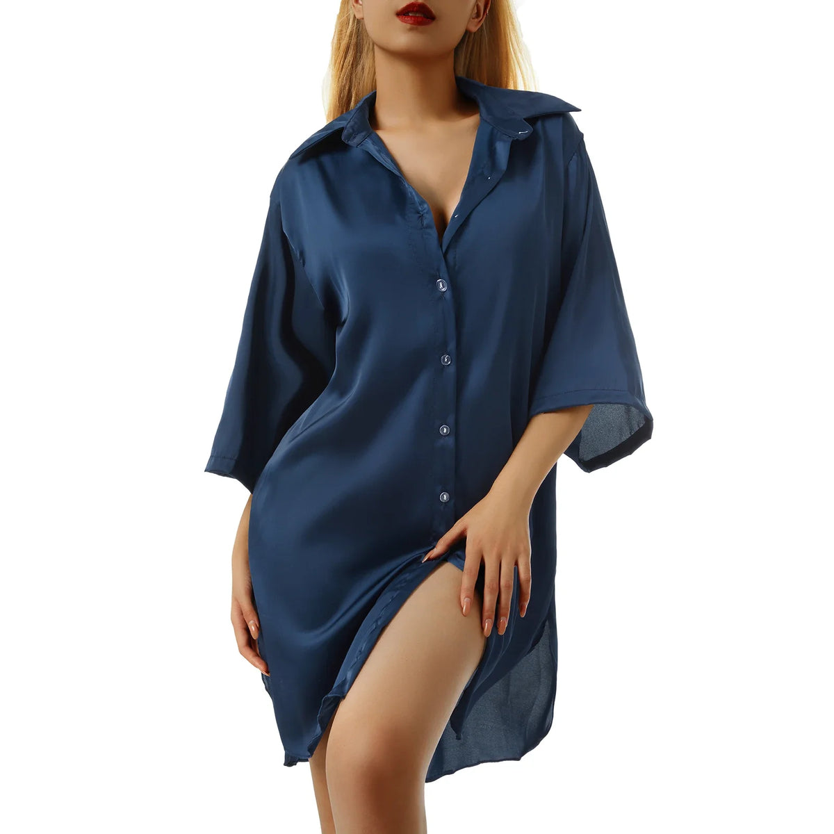 satin sleep shirt women's pajamas summer satin dresses button down silky shirt