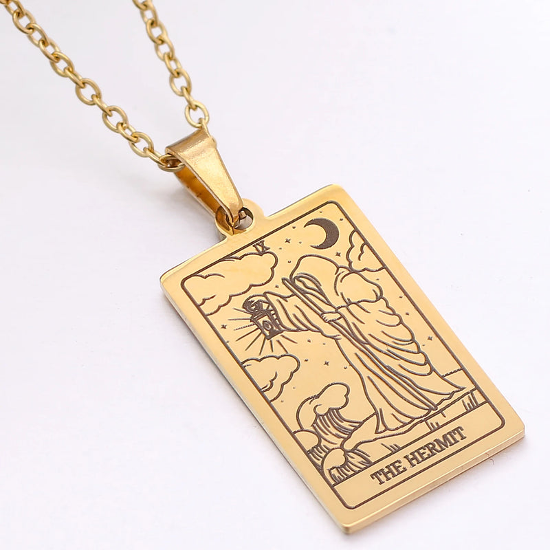 gold tarot card necklace witch jewelry for women tarot deck pendants gold metaphysical necklaces