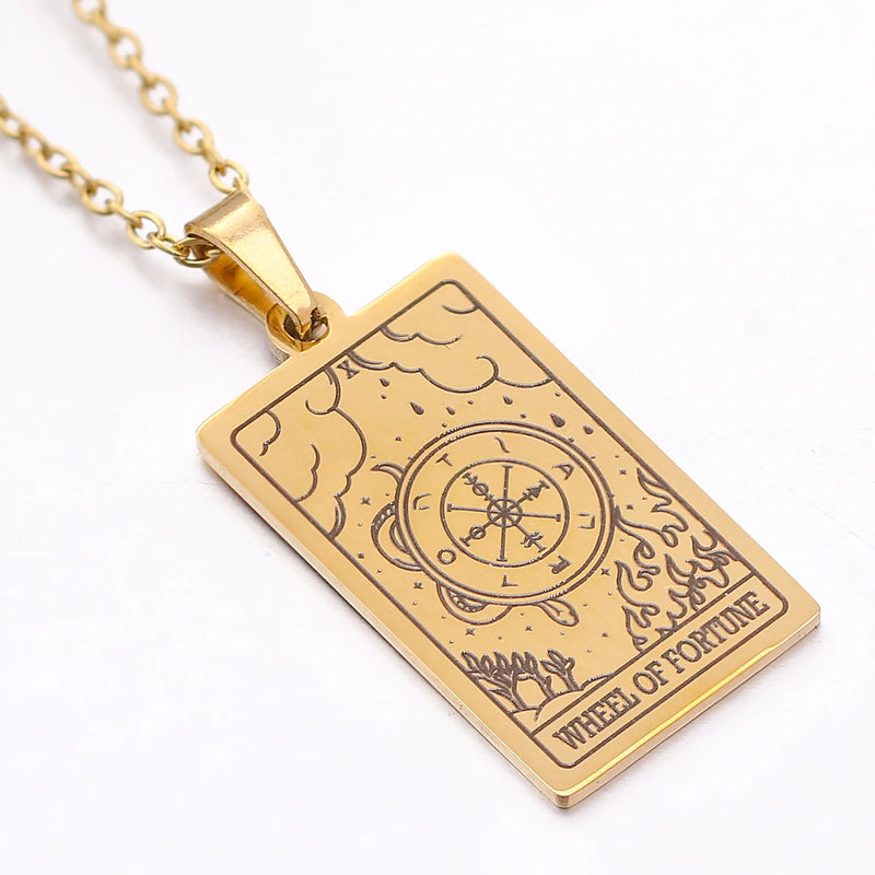 gold tarot card necklace witch jewelry for women tarot deck pendants gold metaphysical necklaces