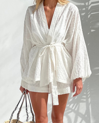 belted robe long sleeved lounge top matching short set women's loungewear robe dress bubble sleeve top beach coverup