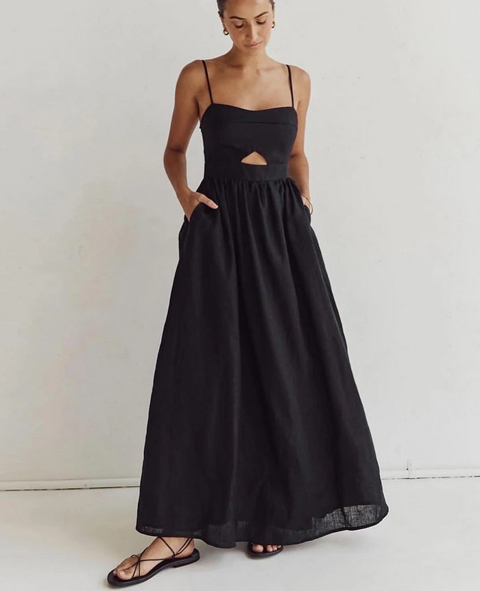 black maxi dress women's summer dresses casual black dress spaghetti strap long dress