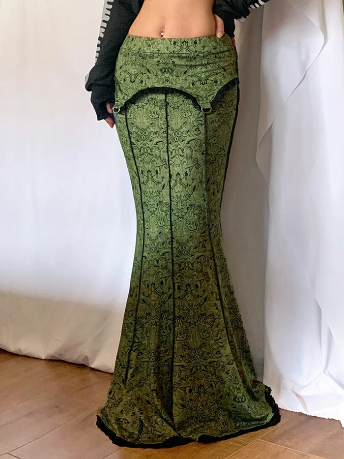 long green victorian trumpet skirt womens mermaid skirts floor length skirt for women fancy skirt