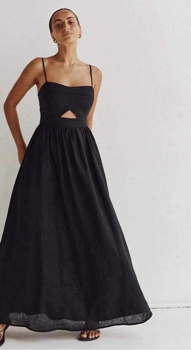 black maxi dress women's summer dresses casual black dress spaghetti strap long dress