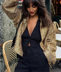 gold sequin women's jacket shiny boxy jackets cute coats for women going out cropped jackets