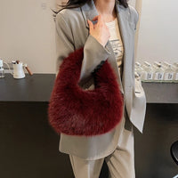 fur handbag plush purse mini tote faux fur bags for women fuzzy bag