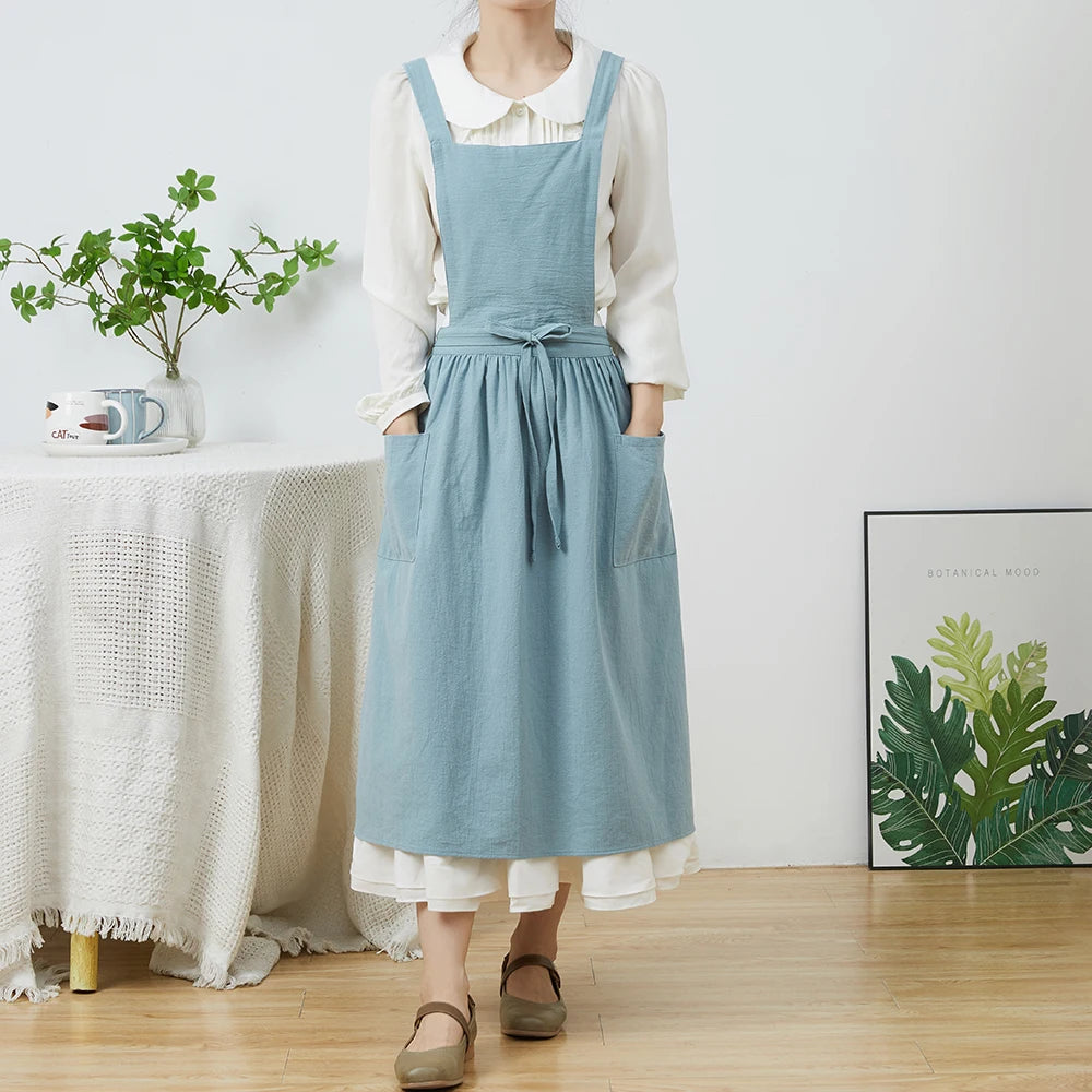 long nordic women's apron feminine cute kitchen aprons with pockets for women