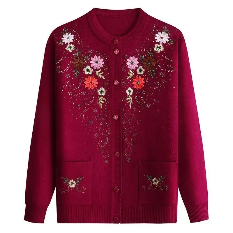 granny sweater grandma cardigan womens embroidered top floral sweaters grandma chic