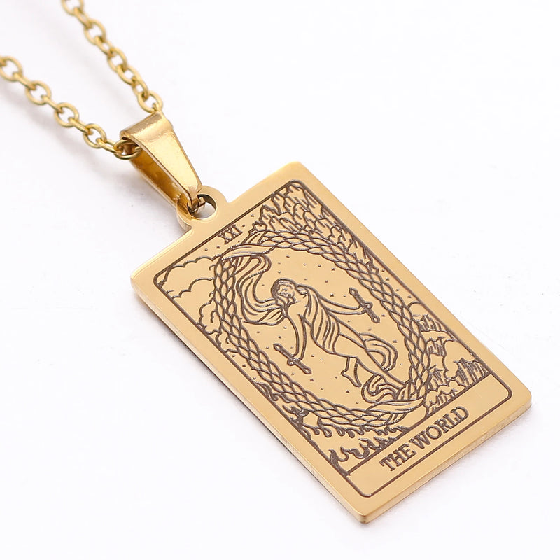 gold tarot card necklace witch jewelry for women tarot deck pendants gold metaphysical necklaces