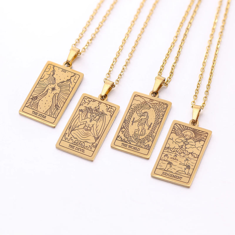 gold tarot card necklace witch jewelry for women tarot deck pendants gold metaphysical necklaces