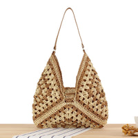 woven summer tote shoulder bag for women brown casual tote bag summer purse