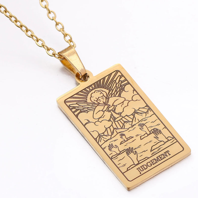 gold tarot card necklace witch jewelry for women tarot deck pendants gold metaphysical necklaces