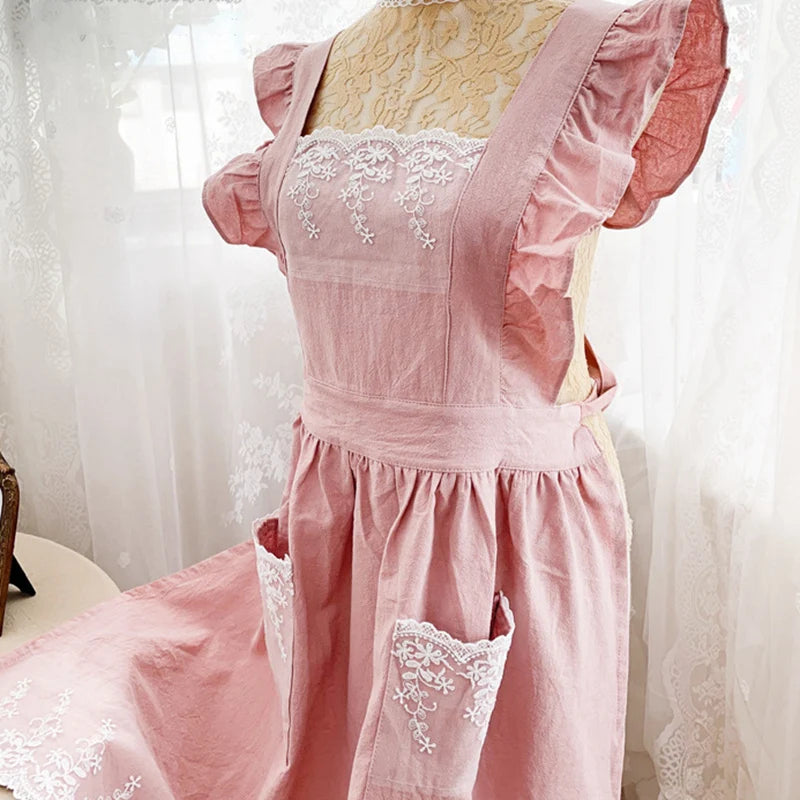 women's vintage aprons long girly tradwife apron summer kitchen apron cooking lace apron