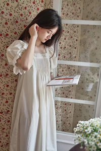 long romantic nightgown for women puff sleeved cottagecore dresses summer nightie pajamas parisian dress