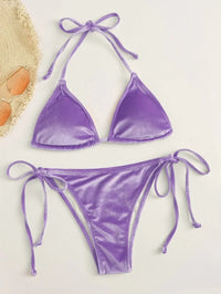 purple velvet bikini women's velvet swimsuits string bikinis