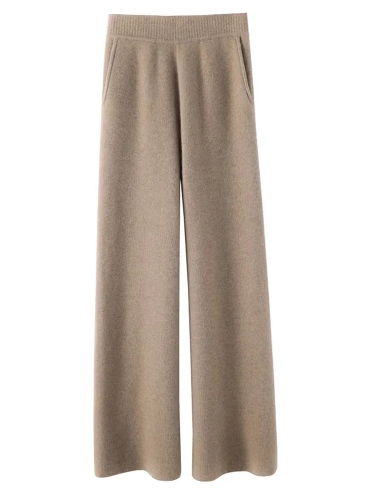 cashmere wool pants women's loungewear pockets elastic waistband lounge pants