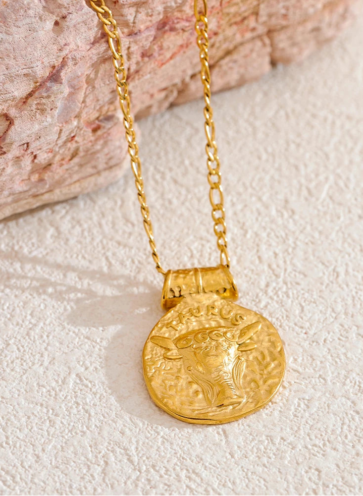 taurus gold necklace round pendant zodiac sign women's gold jewelry star sign pendant necklaces