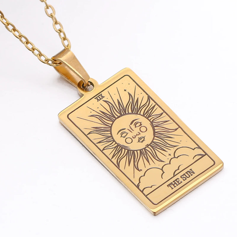 gold tarot card necklace witch jewelry for women tarot deck pendants gold metaphysical necklaces