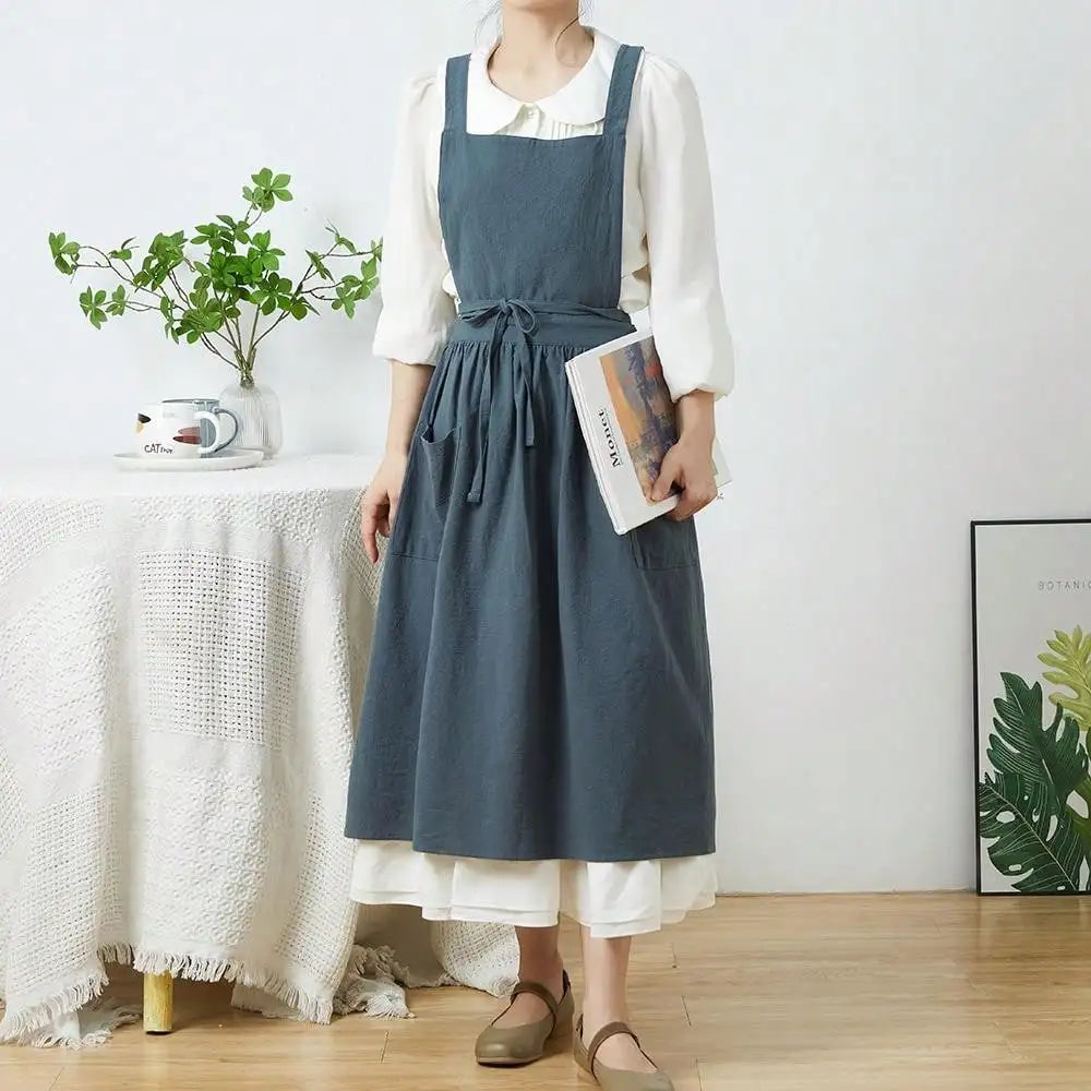 long nordic women's apron feminine cute kitchen aprons with pockets for women