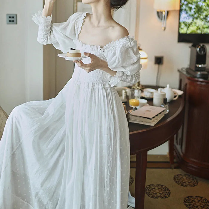 white vintage nightgown for women victorian dresses flowing white cottagecore dress feminine clothing