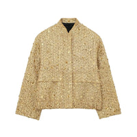 gold sequin women's jacket shiny boxy jackets cute coats for women going out cropped jackets