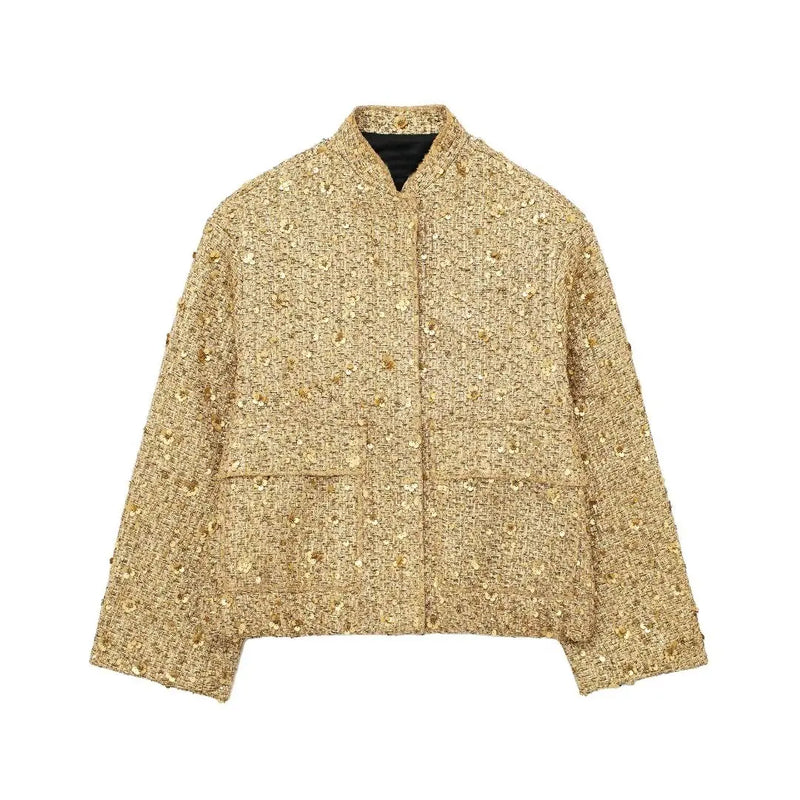 gold sequin women's jacket shiny boxy jackets cute coats for women going out cropped jackets