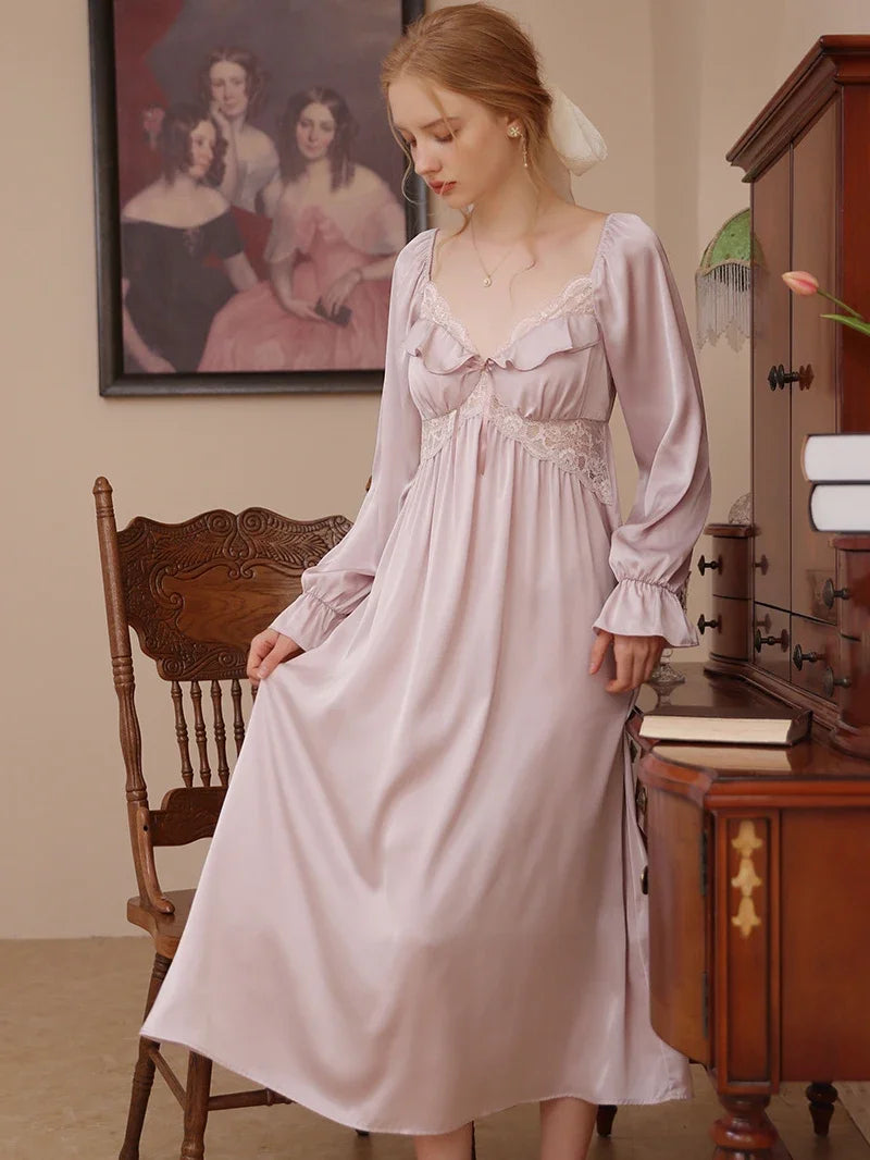 romantic long nightgown for women satin nightgowns vintage french dress victorian flowing summer dresses for women