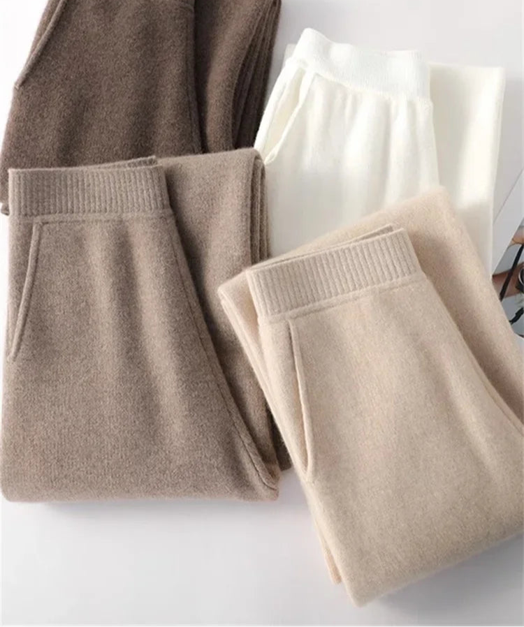 cashmere wool pants women's loungewear pockets elastic waistband lounge pants