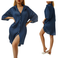 satin sleep shirt women's pajamas summer satin dresses button down silky shirt