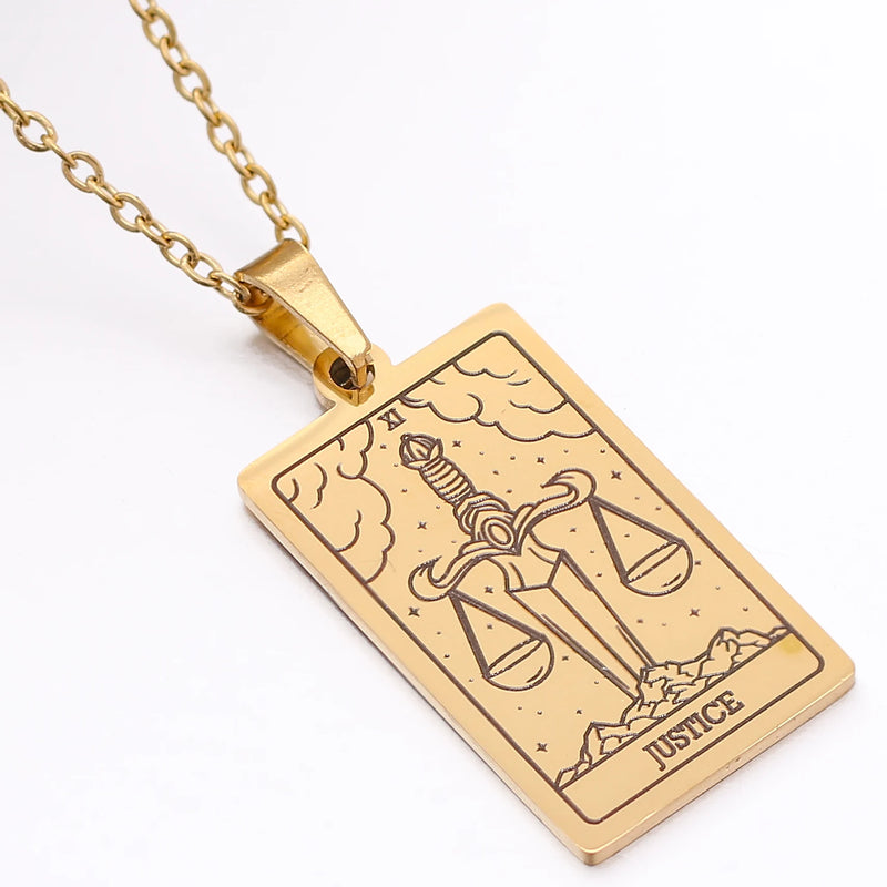 gold tarot card necklace witch jewelry for women tarot deck pendants gold metaphysical necklaces