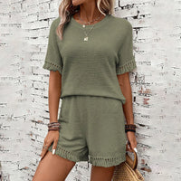 matching sets women's summer shorts and top set knit matching set tasseled shorts fringe t shirt