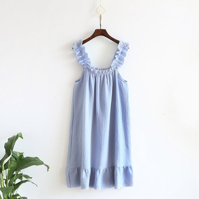 cottagecore nightgown summer cotton crepe women's pajamas simple girly sleepwear