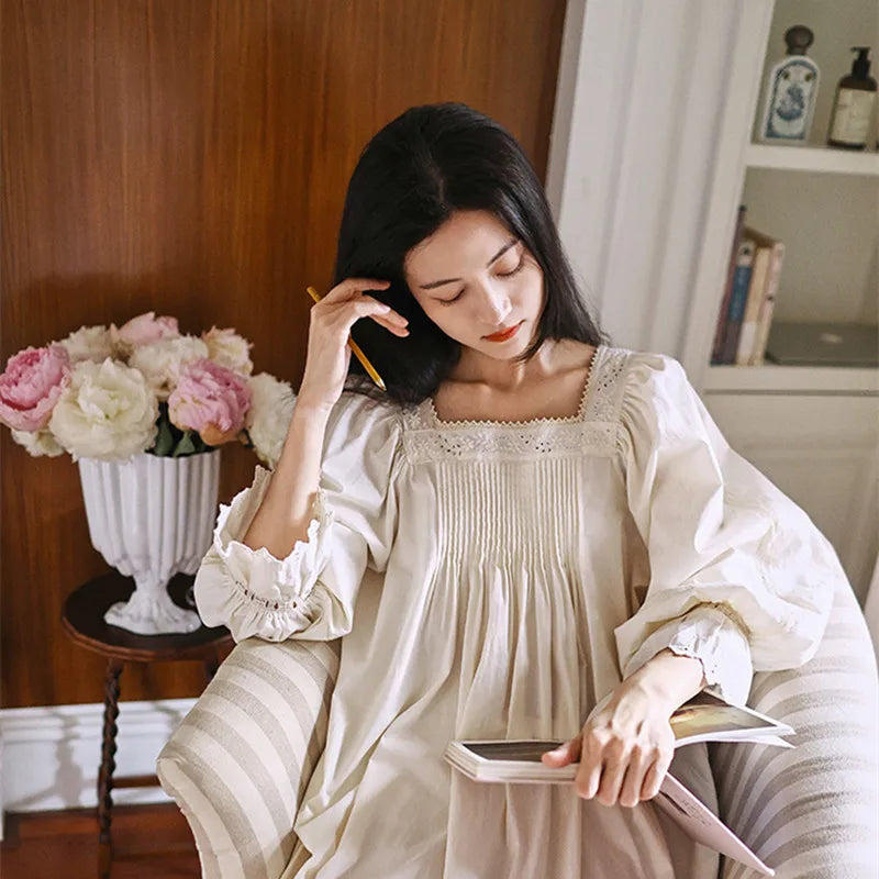 long romantic nightgown for women puff sleeved cottagecore dresses summer nightie pajamas parisian dress