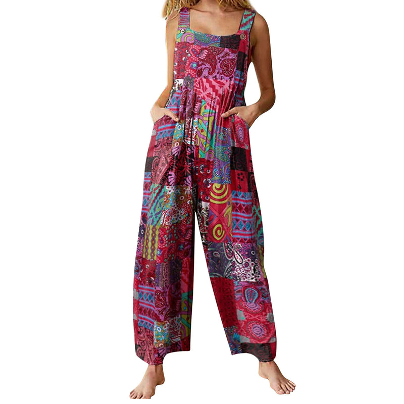 patchwork jumpsuit women's artist electric patterned jumpsuits summer rompers spaghetti strap playsuits