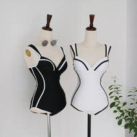 classic black white retro vintage one piece swimsuit women's full-coverage swimwear