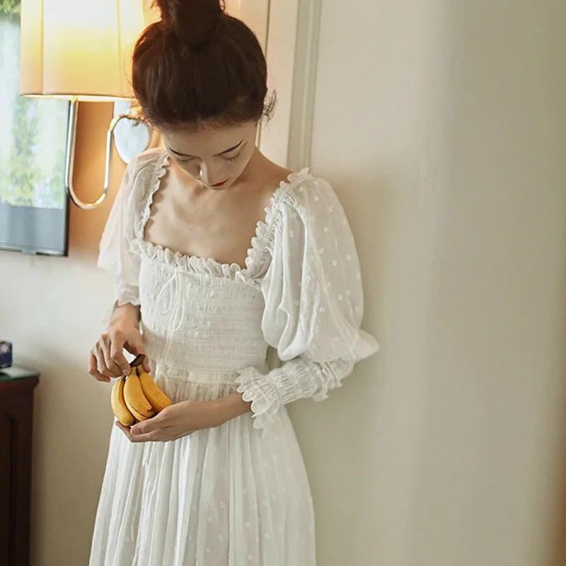 white vintage nightgown for women victorian dresses flowing white cottagecore dress feminine clothing